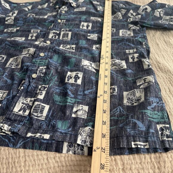 Reyn Spooner Okinawan Village Aloha Shirt Mens Sz Medium Blue Classic Hawaiian - Picture 12 of 15